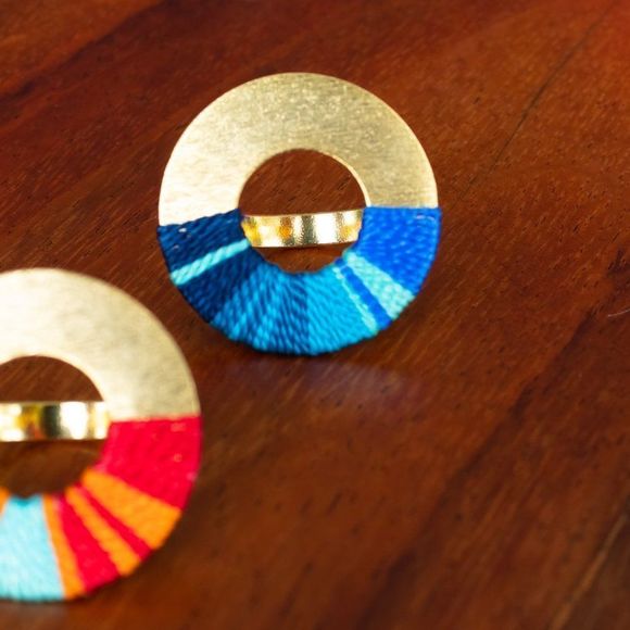 Handmade open ring adjustable gold plated red blue orange new - Picture 2 of 4